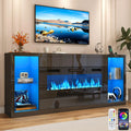 82.7'' Fireplace TV Stand for 90/95''TV with 50'' Fireplace, LED Modern High Gloss Entertainment Center with Power Outlet, 4 Drawers, Adjustable Shelf, 2-Tier TV Console Cabinet, Black/White