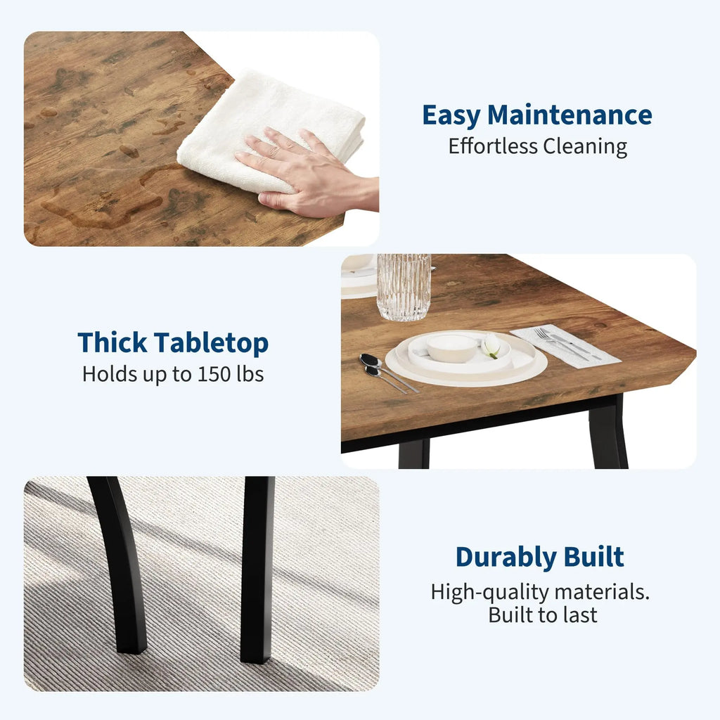 Garvee 5 Piece Farmhouse Dining Table Set for 4, Industrial Kitchen Table with Padded Chairs & Iron Frame, Space-Saving Dining Room Furniture Set for Small Spaces, Apartments, Brown