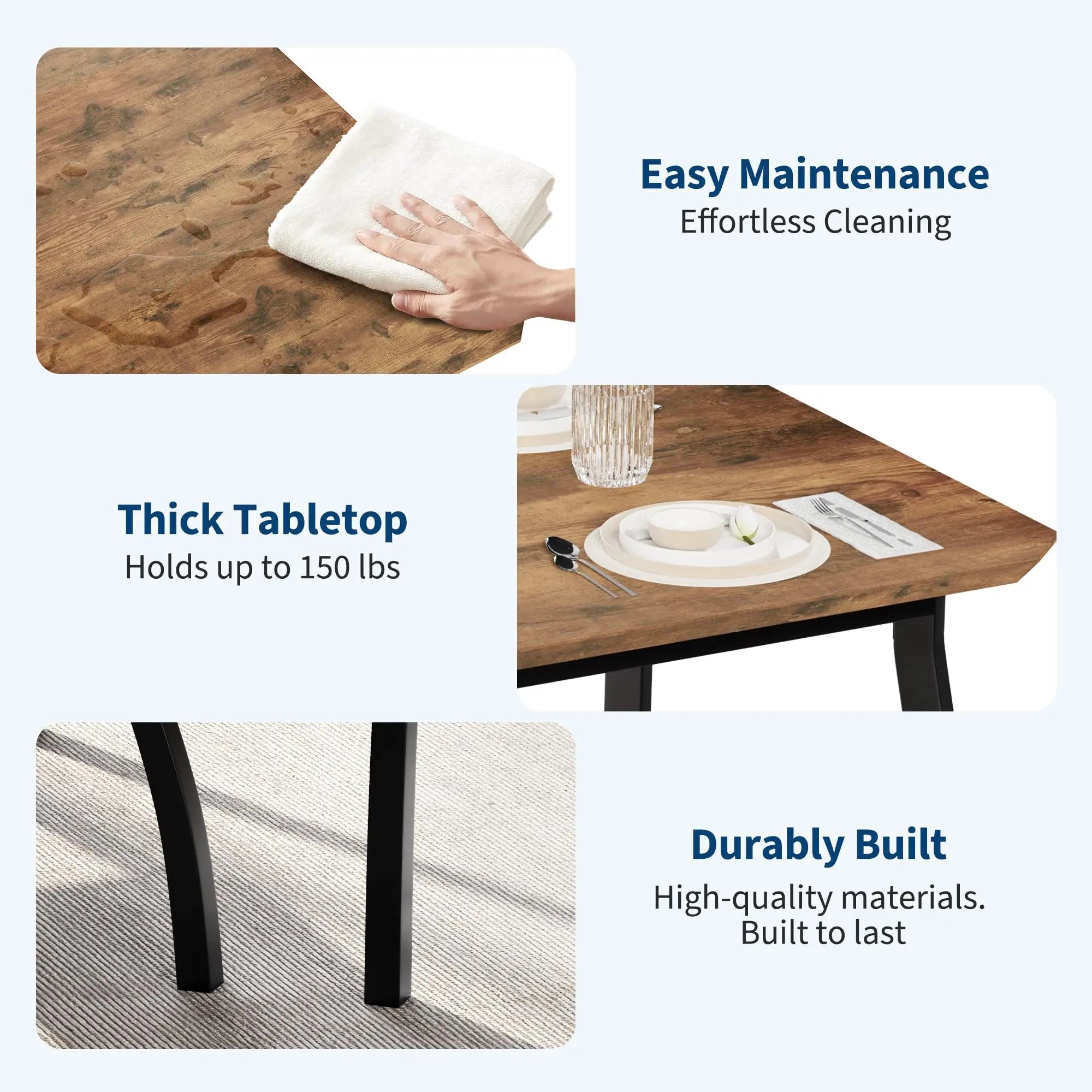 Garvee 5 Piece Farmhouse Dining Table Set for 4, Industrial Kitchen Table with Padded Chairs & Iron Frame, Space-Saving Dining Room Furniture Set for Small Spaces, Apartments, Brown