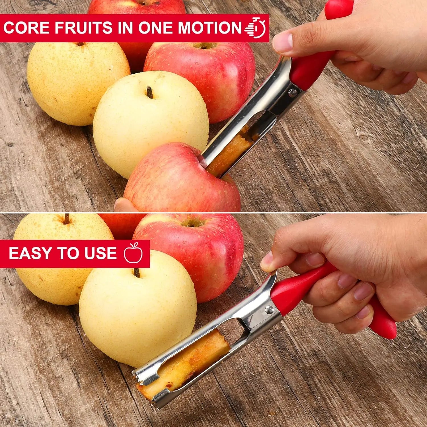 2Pcs Stainless Steel Fruit Corer - Kitchen Utensils Gadget with Jagged Tip, Easy-Twist Daily Use Seeder for Apples Pears, Fruit & Vegetable Core Remover Tool