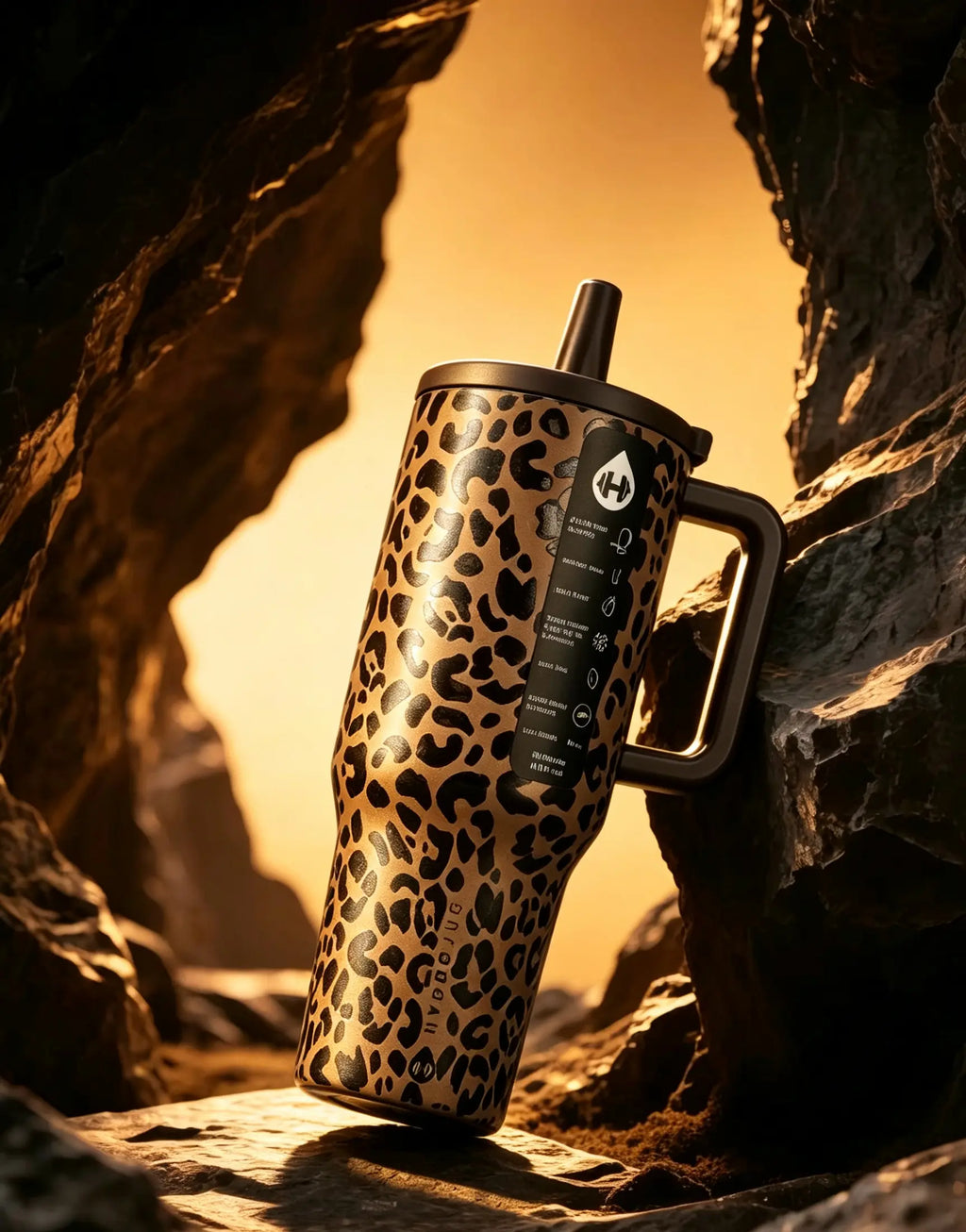 Hydro Aesthetic 40Oz Vacuum Insulated Stainless Steel Tumbler - Double-Wall Leopard Print Travel Mug with Straw, Handle, Flip Lid - Leak-Proof, Cup Holder-Fit, Stylish Durable Water Bottle for On-The-Go Use, Water Bottles