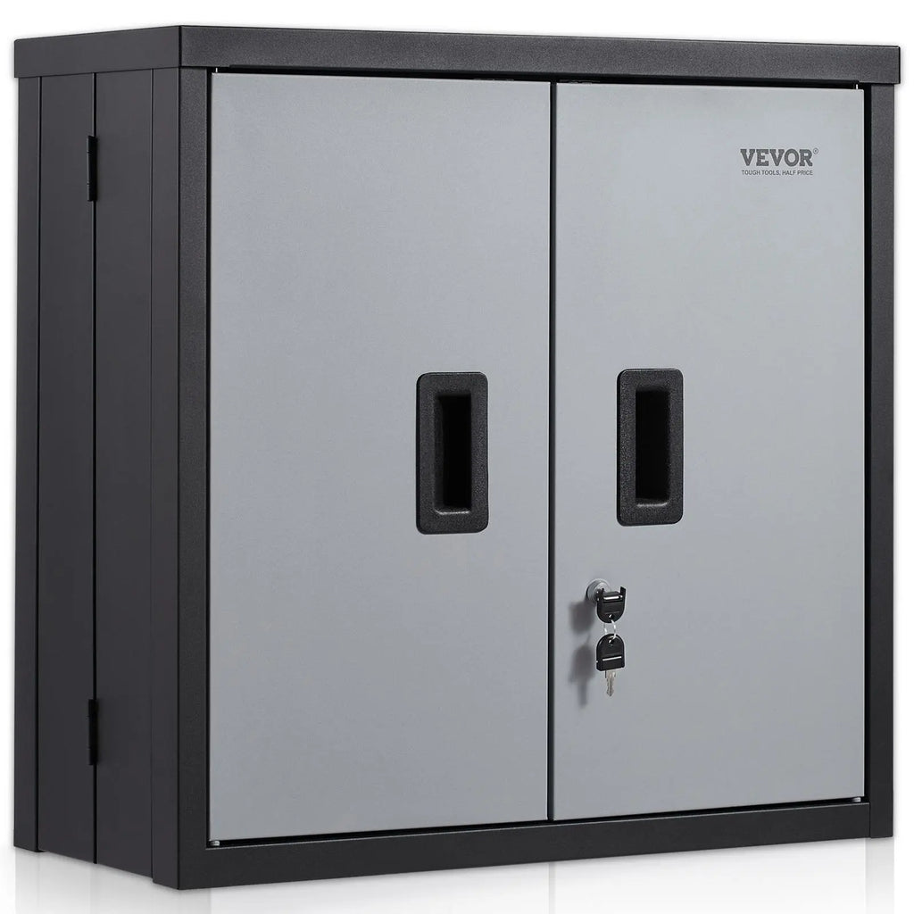 【Back to School】Vevor Foldable Wall-Mount Metal Garage Cabinet Furniture, 26" Heavy-Duty Tool Chest with 240 LBS Capacity, Adjustable Shelf, Magnetic Doors, Steel Board, Pre-Drilled Holes Simplify Wiring - Ideal for Garage, Home Use