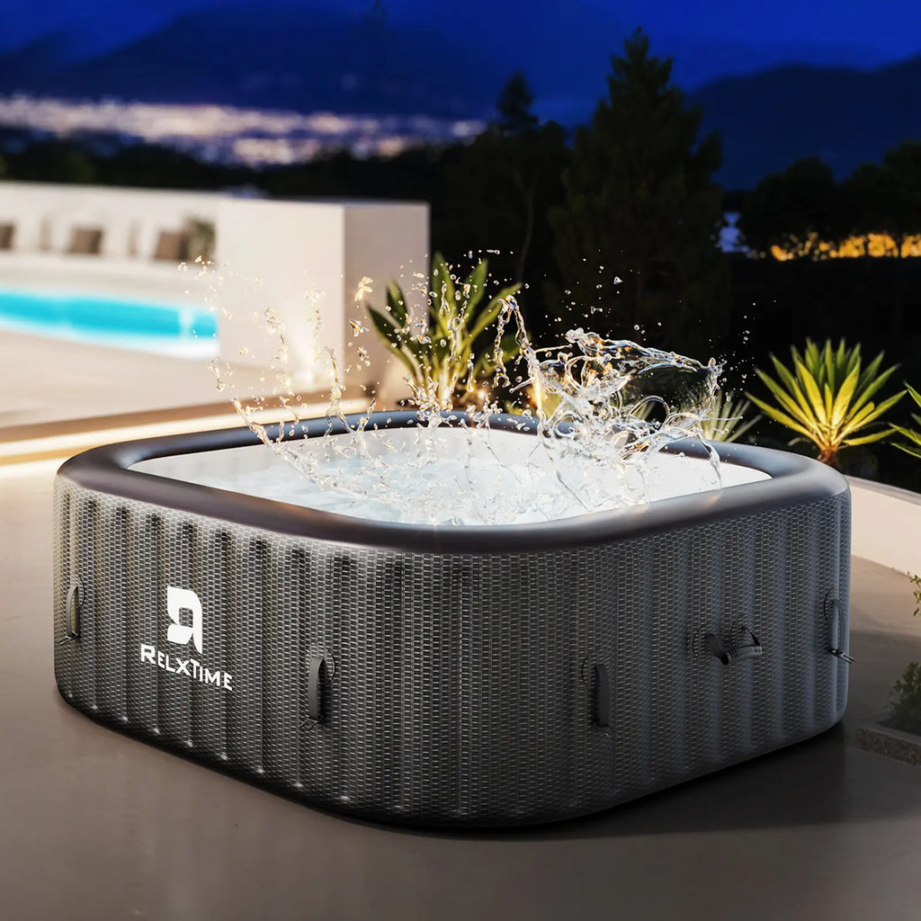 RELXTIME 73-Inch Reusable Plastic Inflatable Outdoor Hot Tub, 4-6 Person Energy-Efficient Portable Family Jacuzzi with Insulated Cover & Mat for Gatherings