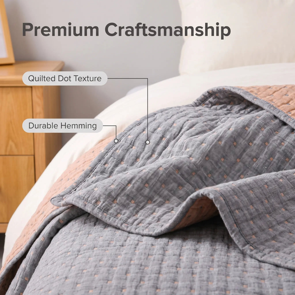 Bedsum 3-Layer Natural Cotton Muslin Jacquard Blanket - Cozy Aesthetic, Ultra Soft, Breathable, Reversible, Lightweight, Multi-Size for Adults, All-Season Warm Comfort, Bedroom Decor Throw