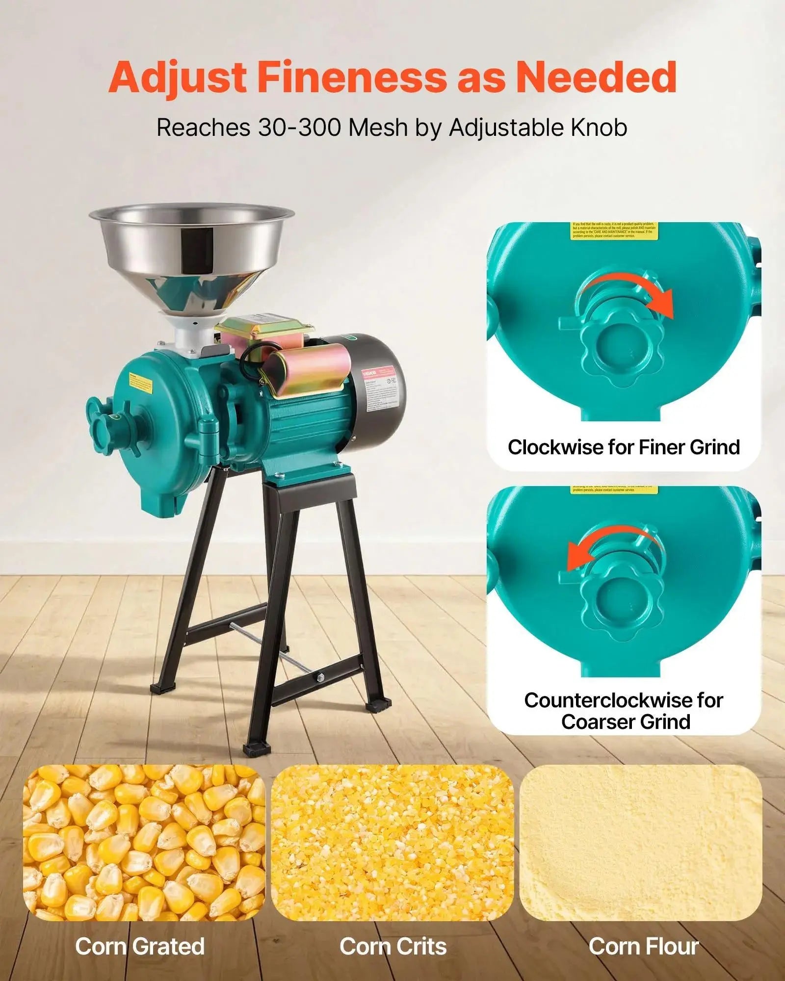 【Backtoschool】Vevor Electric Grain Mill Grinder, 110 Lbs/H Commercial Spice Grinders, 1500W Cast Iron Pulverizer Powder Machine with Non-Slip Rubber Feet, for Dry Grains, Spices, Cereals, Coffee, Corn & Pepper