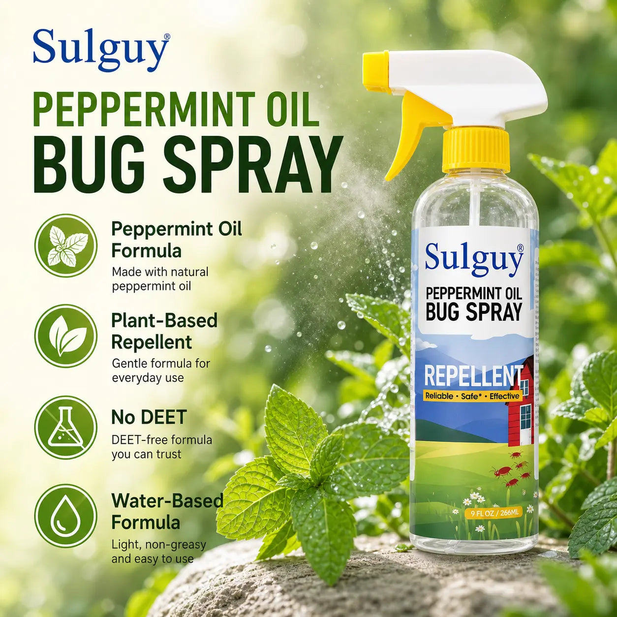 Sulguy Peppermint Spray (9Oz) - Kid-Safe Natural Residential Pest , Weekly Spray for Ants, , Spiders, Pet-Safe Home Care Supply with Oil Scent, 266Ml Bug