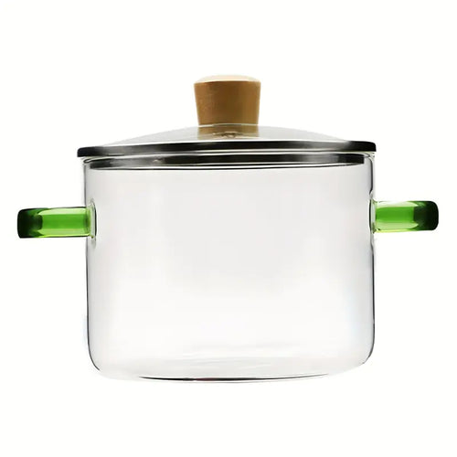 1600Ml/54Oz Borosilicate Glass Cookware with Yellow Handle - Transparent, Heatproof, Thermal, Oven-Safe, Easy-Clean, Odorless Home Supply for Stoves, Soup Cooking, Families