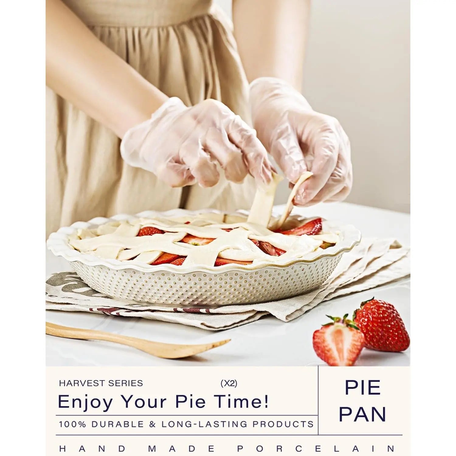 Ceramic Pie Pan Set of 2, 9 Inch Pie Dish for Baking, Non-Stick, Oven & Dishwasher Safe, Farmhouse Decor Quiche Baking Dish, Pie Plate, Deep Dish Pie Pan (Embossed Stripes+Dots)