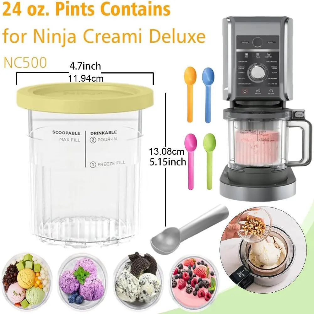 4-Pack Ice Cream Storage Containers with Lids, 24 Oz, Compatible with Ninja Creami NC501 & NC500, Smoothie Cups for Ice Cream Makers