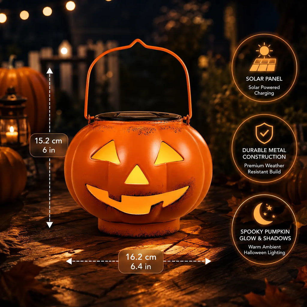 Halloween Solar Pumpkin Lantern, IP65 Waterproof Hanging Pumpkin Lantern, Automatic On/Off LED Outdoor Pumpkin Lantern, Suitable for Halloween Decoration in Courtyards, Terraces, Gardens, and Trails