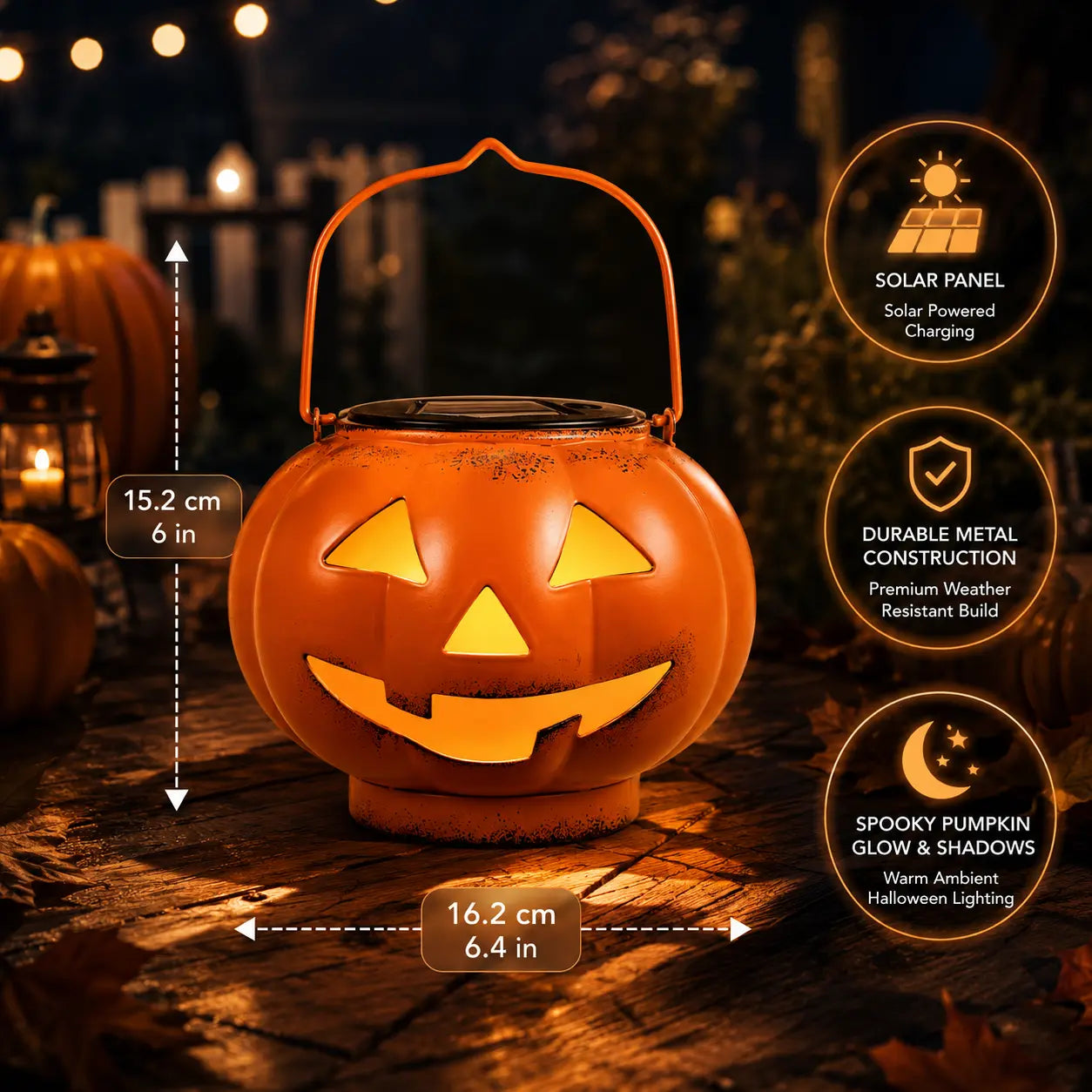 Halloween Solar Pumpkin Lantern, IP65 Waterproof Hanging Pumpkin Lantern, Automatic On/Off LED Outdoor Pumpkin Lantern, Suitable for Halloween Decoration in Courtyards, Terraces, Gardens, and Trails