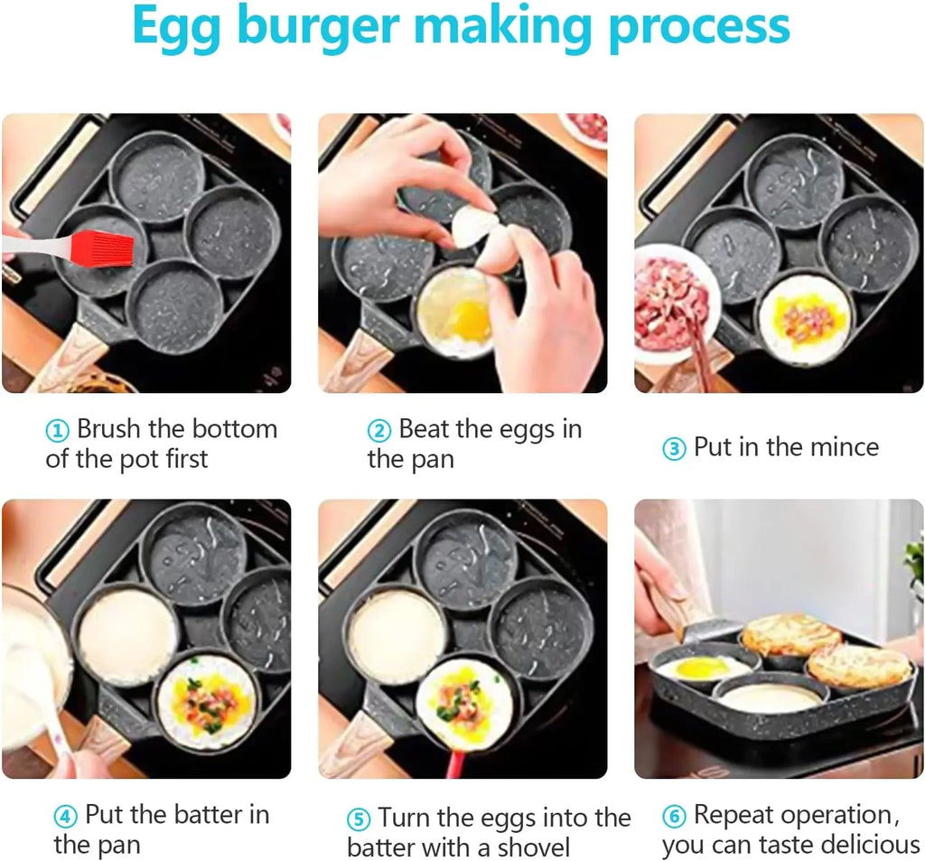 Rectangular Aluminum Nonstick Egg Skillet - 4-Cup Pancake Pan, Gas & Induction Compatible, Ideal for Omelettes & Outdoor Use Stainless Steel Cooking Fry Basket