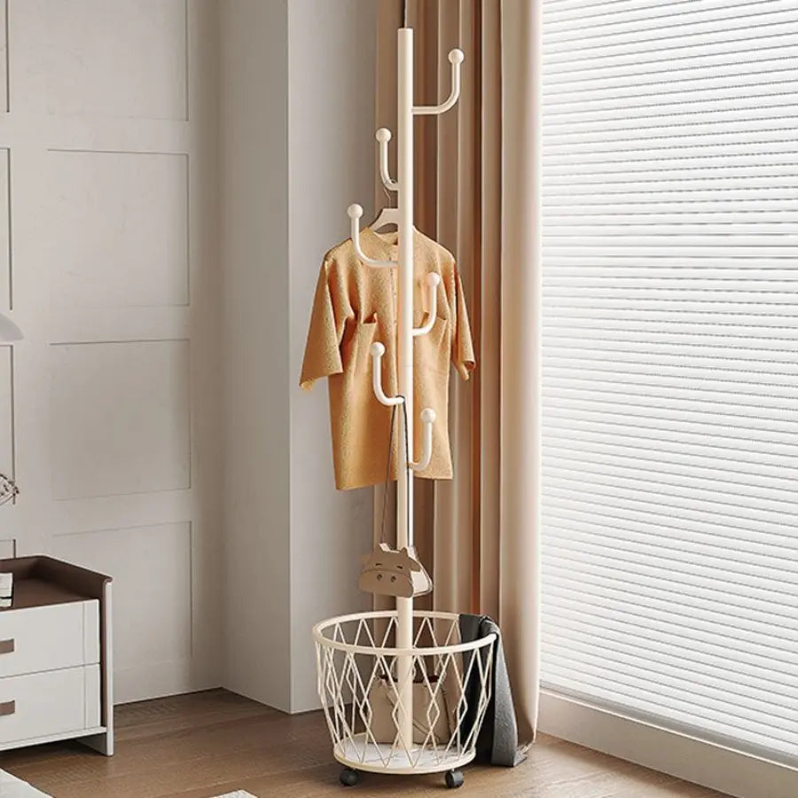 Cactus Garment Rack on Wheels | Rolling Clothes Organizer with Storage Basket | Mobile Hanger for Jackets & Hats, Unique Plant-Themed Decor