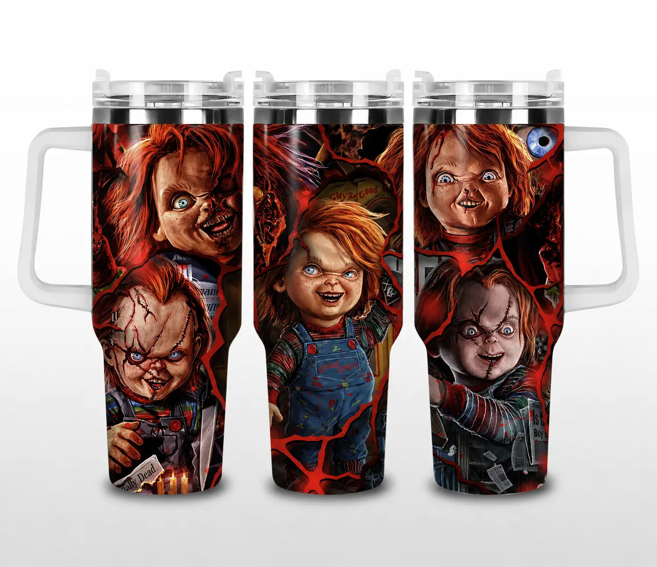 40Oz/ 20Oz Chucky Horror Insulated Tumbler with Handle & Straw Lid | Stainless Steel Halloween Travel Mug