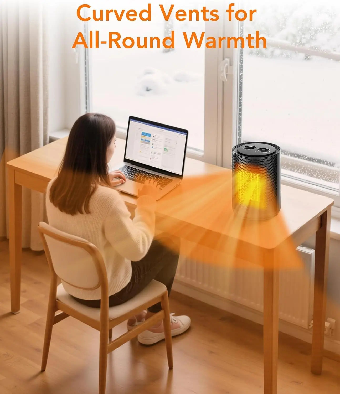 Portable Table Heater for Indoor Use, 1500W Space Heater with Adjustable Thermostat, 2 Heat Settings, Fan Mode, Tip-Over & Overheat Protection