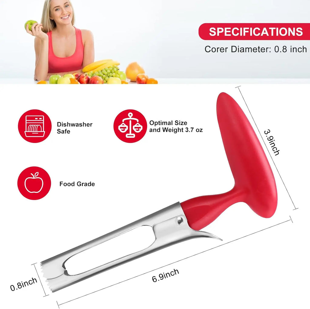 2Pcs Stainless Steel Fruit Corer - Kitchen Utensils Gadget with Jagged Tip, Easy-Twist Daily Use Seeder for Apples Pears, Fruit & Vegetable Core Remover Tool
