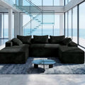 Luxury Black Corduroy Modular Sectional Sofa, U-Shaped Cloud Couch with Deep Seat, Modern Large Living Room Sofa Set, Oversized Comfy Lounge Couch with Removable Cushions, Contemporary Velvet Fabric Furniture for Apartment, Villa and Home Decor