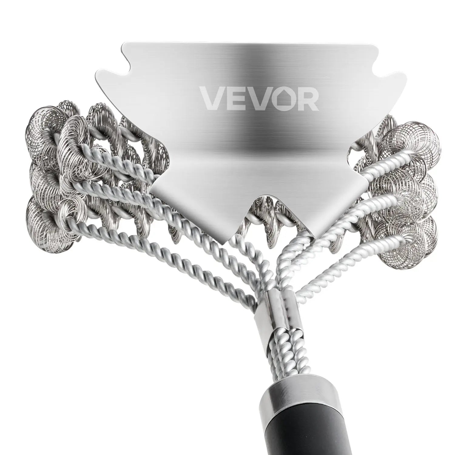 VEVOR Grill Brush and Scraper, BBQ Brush for Outdoor Grills, Stainless Steel Woven Wire, Bristle Free Barbecue Brushes for Porcelain, Charcoal, Grate Cleaner Grill Accessories, 17 In