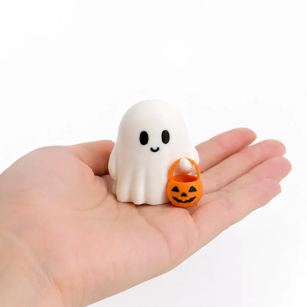 Cute Mini Pumpkin Ghost Desktop Ornament, Ideal Halloween Home Decor, Festive Party Living Room Bedroom Desk Decoration, Smiling Ghost Statue with Pumpkin Bucket