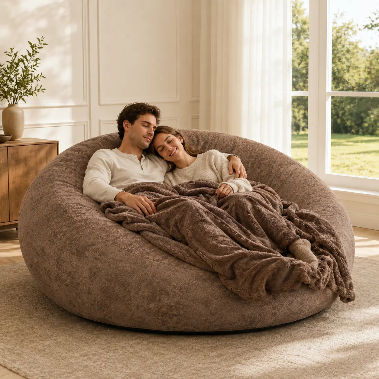 Modern Armless Pre-Assembled Washable Adult Bean Bag Sofa Chair - Soft 2-Person Indoor Floor Seating for Living Room, Bedroom, 2 People