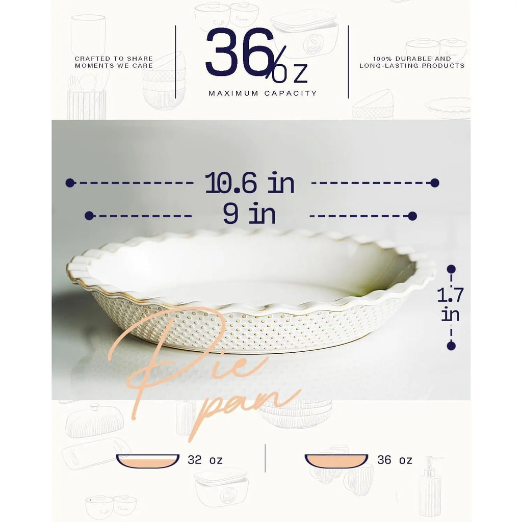 Ceramic Pie Pan Set of 2, 9 Inch Pie Dish for Baking, Non-Stick, Oven & Dishwasher Safe, Farmhouse Decor Quiche Baking Dish, Pie Plate, Deep Dish Pie Pan (Embossed Stripes+Dots)