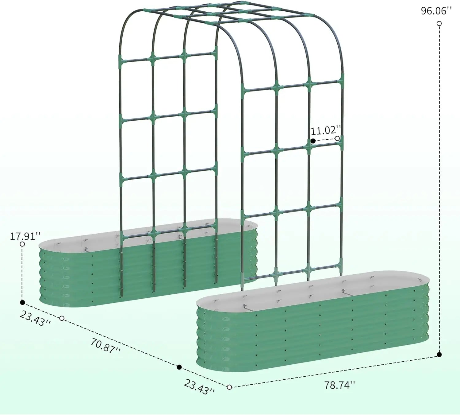 [Huge Clearance! Low Cost for Next‑Year Gains]2Pcs Raised Garden Bed Set 200X60X45Cm Planter Box + 180X90X240Cm Arch Trellis Climbing Frame 0.6Mm Color Steel Metal Vegetable Flower Planters with Butterfly Nut Assembly