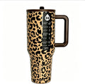 Hydro Aesthetic 40Oz Vacuum Insulated Stainless Steel Tumbler - Double-Wall Leopard Print Travel Mug with Straw, Handle, Flip Lid - Leak-Proof, Cup Holder-Fit, Stylish Durable Water Bottle for On-The-Go Use, Water Bottles