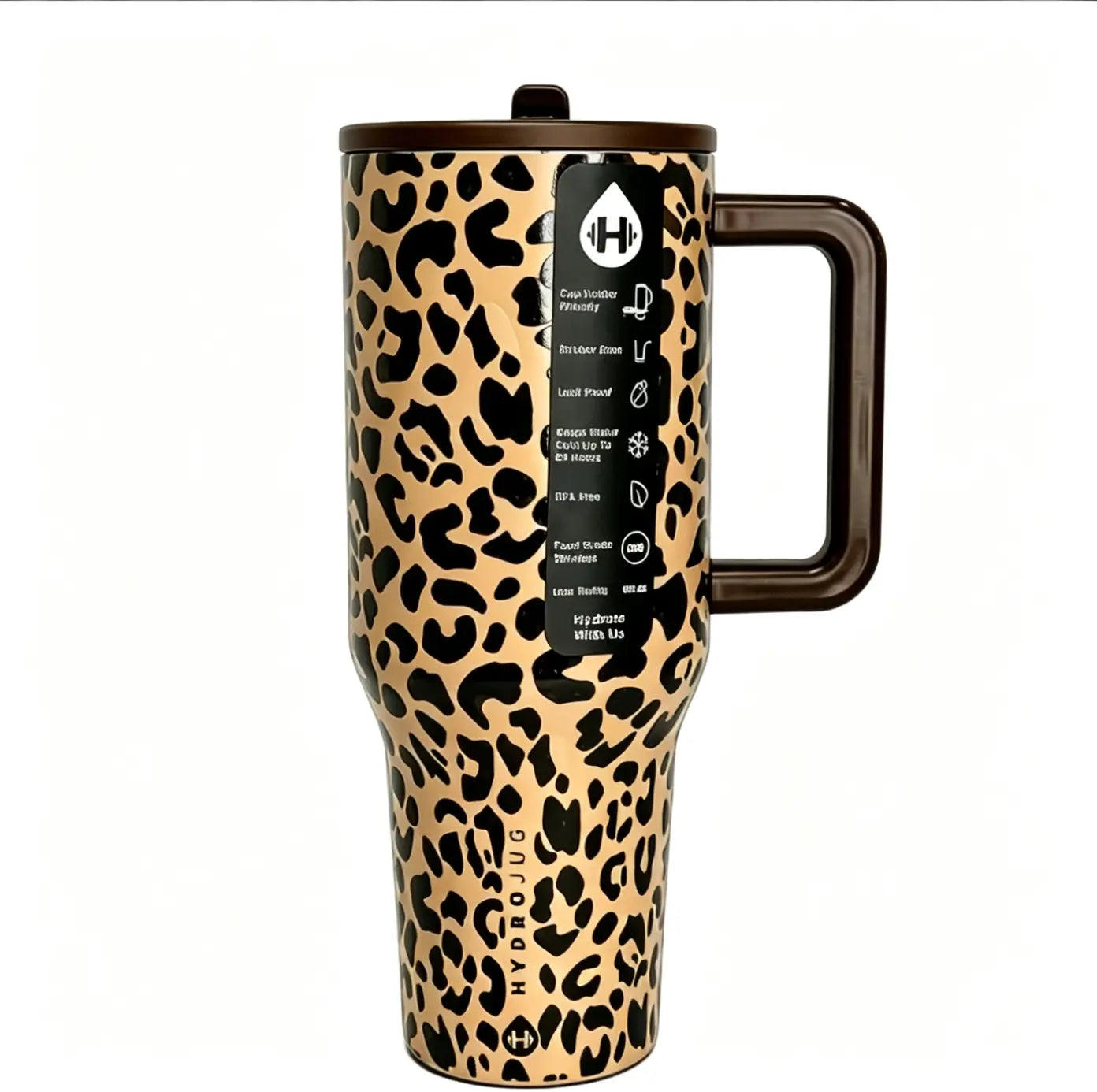 Hydro Aesthetic 40Oz Vacuum Insulated Stainless Steel Tumbler - Double-Wall Leopard Print Travel Mug with Straw, Handle, Flip Lid - Leak-Proof, Cup Holder-Fit, Stylish Durable Water Bottle for On-The-Go Use, Water Bottles