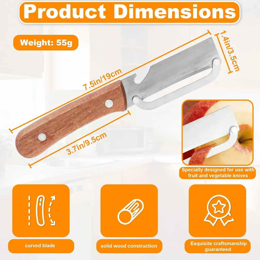Multi-Functional Vegetable Peeler with Stainless Steel Blade, Wooden Handle, and Bottle Opener Kitchen Tool, Suitable for Peeling Fruits, Vegetables, Pumpkin, Papaya, Zucchini, Potatoes, and Carrots.