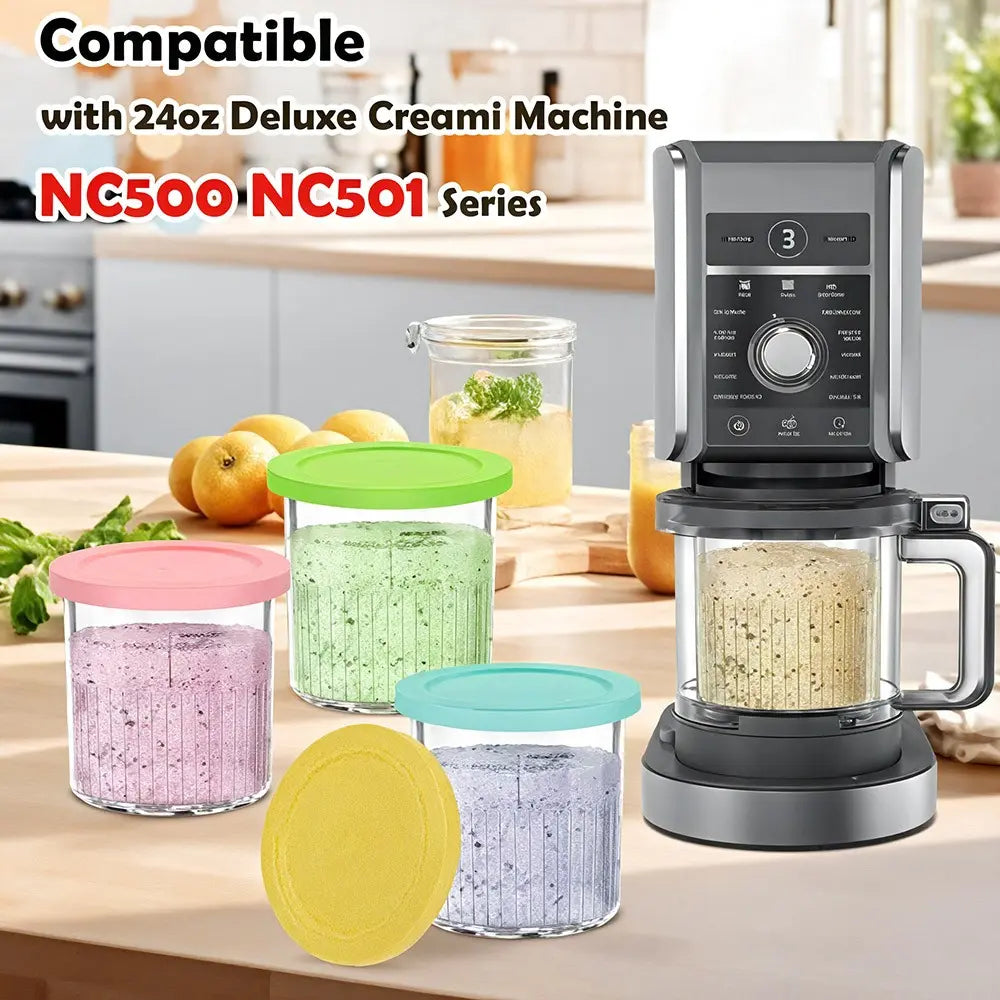 4-Pack Ice Cream Storage Containers with Lids, 24 Oz, Compatible with Ninja Creami NC501 & NC500, Smoothie Cups for Ice Cream Makers
