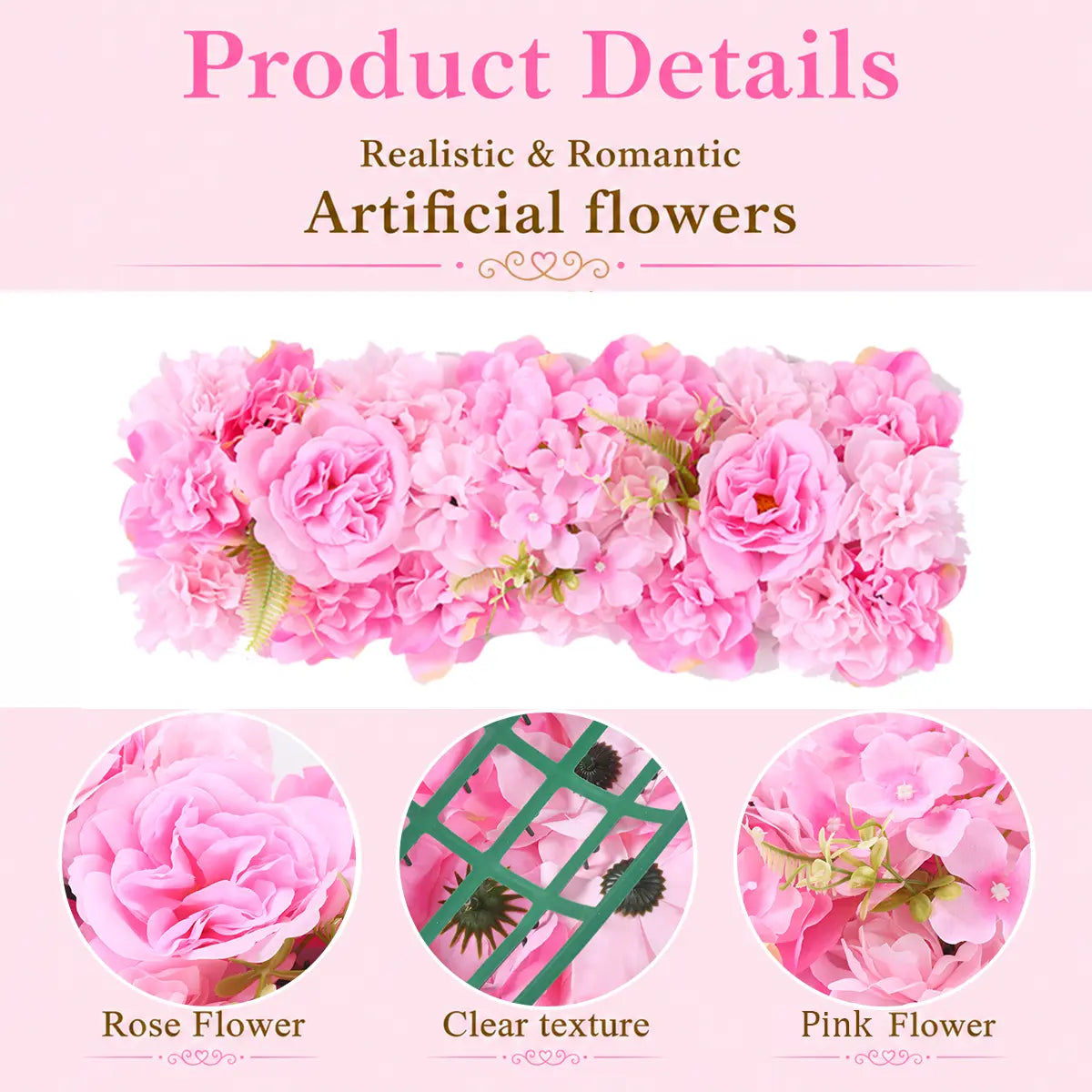 Artificial Flower Panels for Wedding Arch - Dark Pink Rose & Champagne Pink Silk Peony Hanging Garland, Faux Floral Decor for Ceremonies, Hotel Flower Walls & Decoration Needs, Peonies Flowers