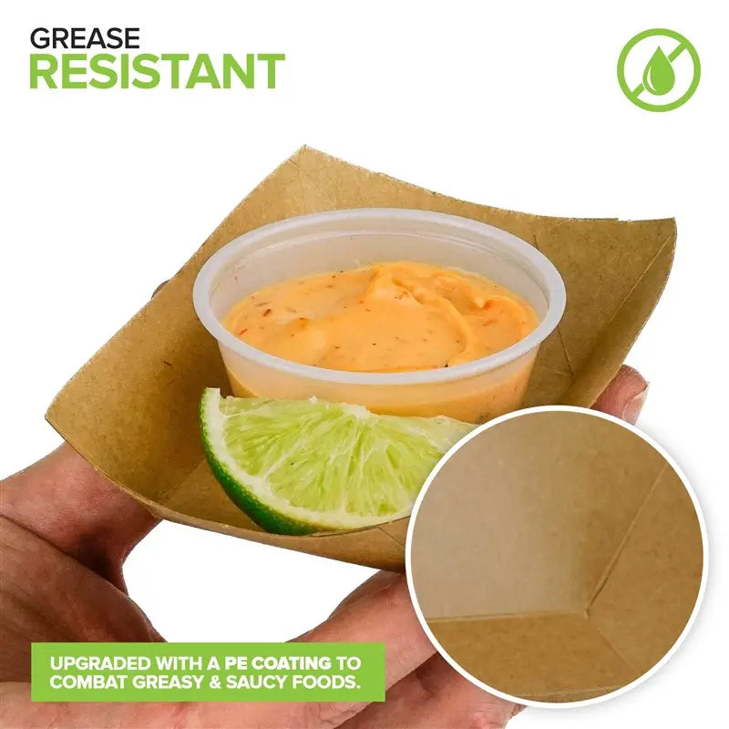 Stock Your Home [250 Pack] Mini Disposable Brown Kraft Paper Food Trays, 0.25-Lb Concession Tray, Serving Boats for Party Snacks, Taco Bar, Seafood, Nachos Plates, Quarter-Pound