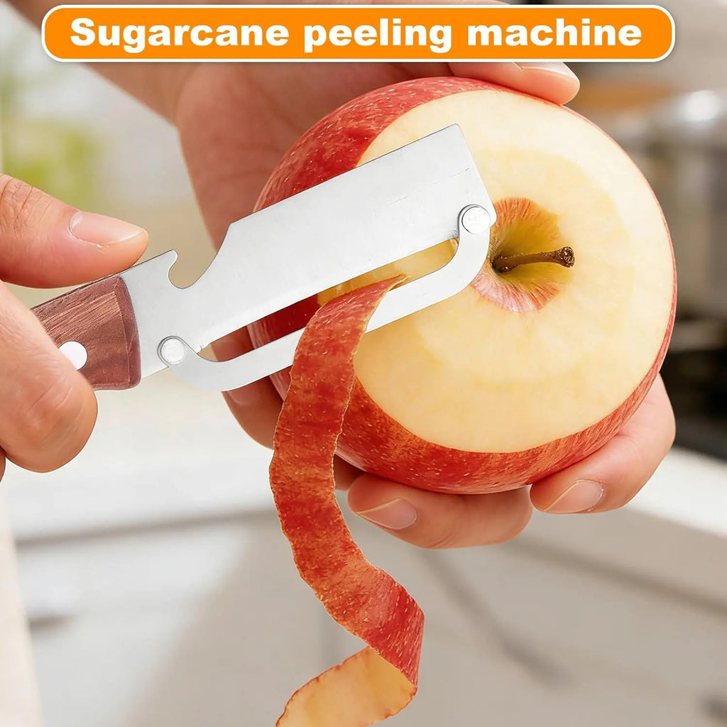 Multi-Functional Vegetable Peeler with Stainless Steel Blade, Wooden Handle, and Bottle Opener Kitchen Tool, Suitable for Peeling Fruits, Vegetables, Pumpkin, Papaya, Zucchini, Potatoes, and Carrots.