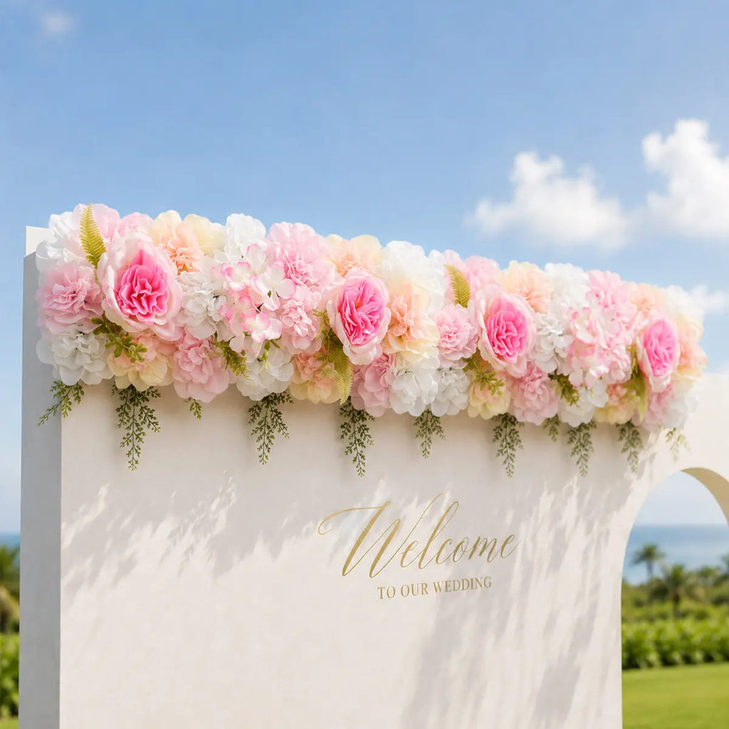 Artificial Flower Panels for Wedding Arch - Dark Pink Rose & Champagne Pink Silk Peony Hanging Garland, Faux Floral Decor for Ceremonies, Hotel Flower Walls & Decoration Needs, Peonies Flowers