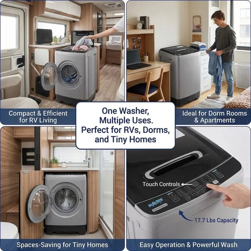 17.7 Lbs Portable Washing Machine Full Automatic, Compact Top Load Washer for Apartment Dorm RV, Small Laundry Machine with Drain Pump & 10 Wash Programs, Quiet Space Saving Fully Automatic Washer, LED Display Perfect for Small Space Home Use