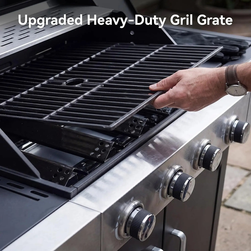 Aoxun 4-Burner 49000 BTU Propane Grill with Side Burner, Black & Silvery | Stainless Steel Gas Grill, Heavy-Duty Cooking Grates & Side Tables for Backyard Patio Camping