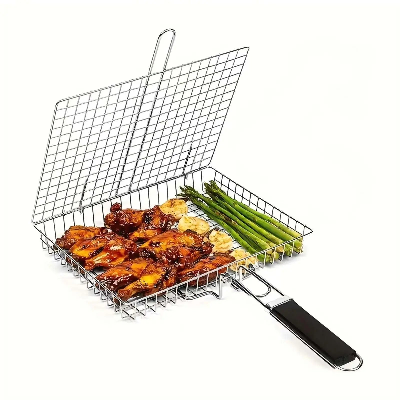 Summerwins Rectangular Carbon Steel Outdoor BBQ Grill Net - Single Roomier Sheet Grid Rack with Handle, Thick Durable Outdoor Cooking Barbecue Utensils for Home & Festive Supplies