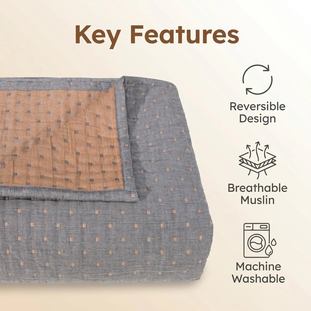 Bedsum 3-Layer Natural Cotton Muslin Jacquard Blanket - Cozy Aesthetic, Ultra Soft, Breathable, Reversible, Lightweight, Multi-Size for Adults, All-Season Warm Comfort, Bedroom Decor Throw