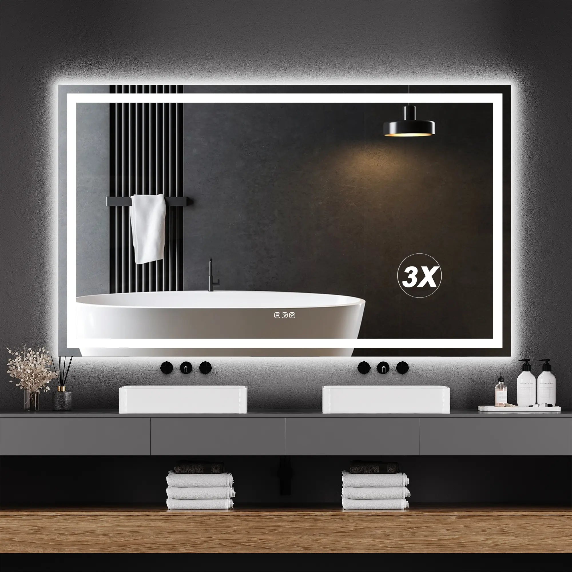 Garvee 60"X 36" LED Bathroom Mirror with Lights, Dimmable, Anti-Fog, Backlit + Front Lit, Smart Bathroom Vanity Mirror for Wall, Memory Function, Shatter-Proof (Horizontal/Vertical)