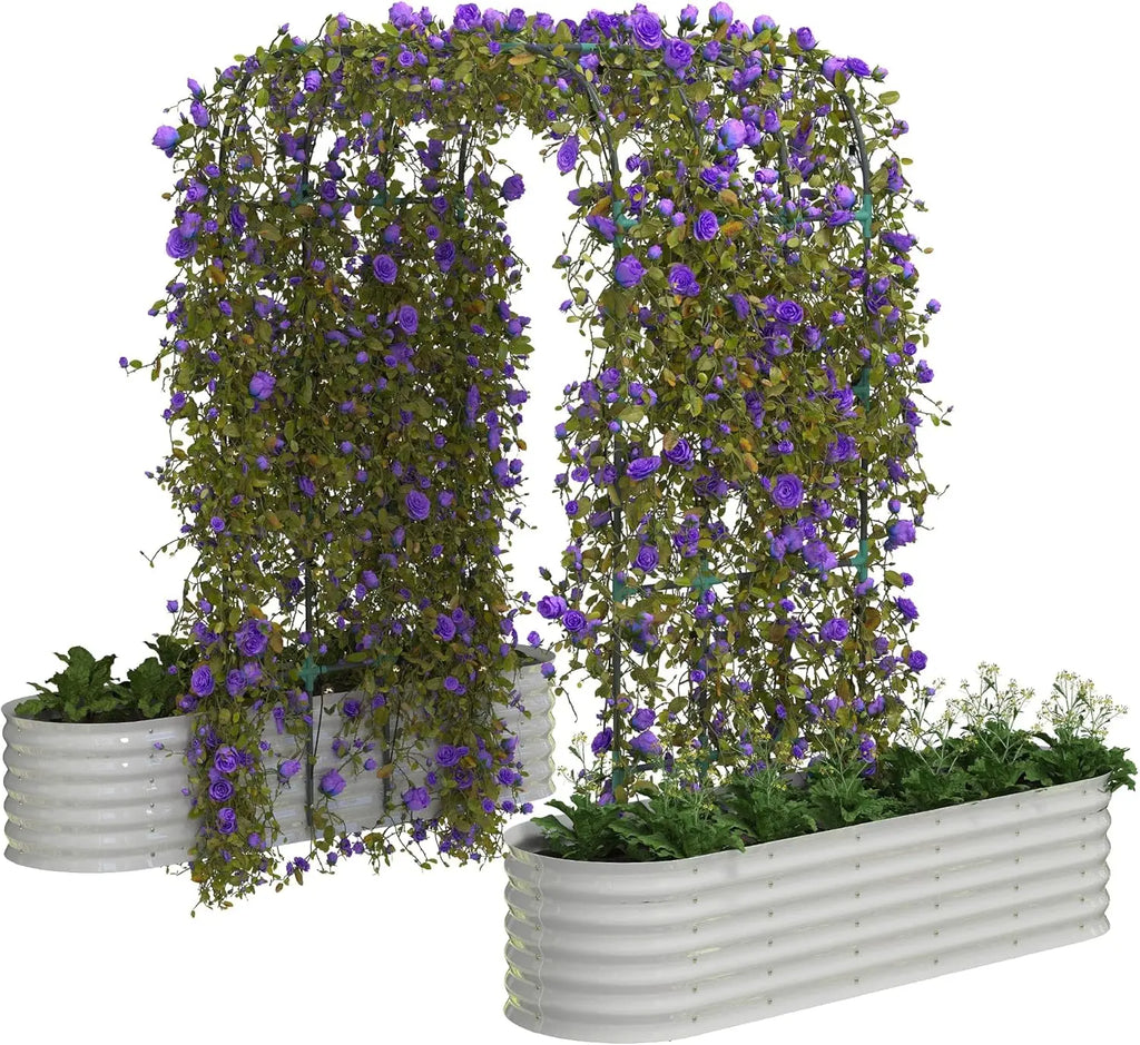 [Huge Clearance! Low Cost for Next‑Year Gains]2Pcs Raised Garden Bed Set 200X60X45Cm Planter Box + 180X90X240Cm Arch Trellis Climbing Frame 0.6Mm Color Steel Metal Vegetable Flower Planters with Butterfly Nut Assembly