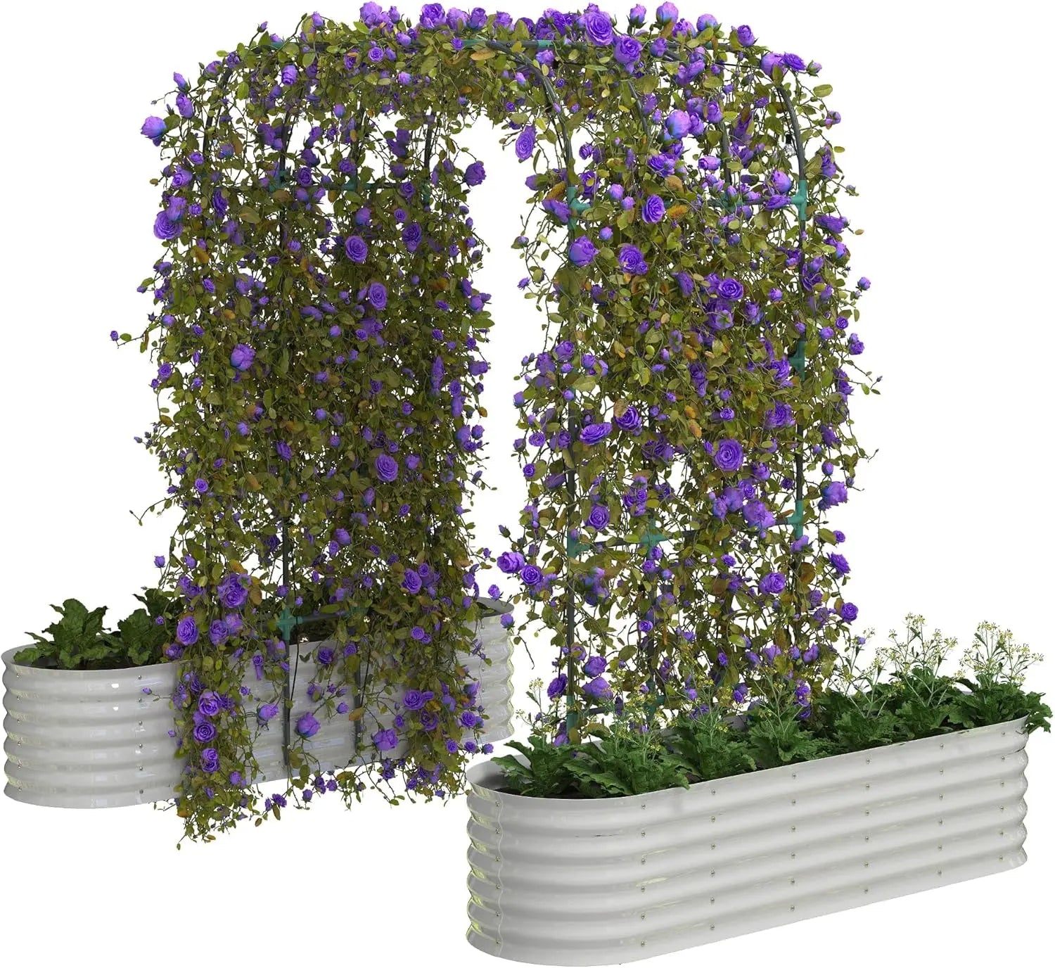 [Huge Clearance! Low Cost for Next‑Year Gains]2Pcs Raised Garden Bed Set 200X60X45Cm Planter Box + 180X90X240Cm Arch Trellis Climbing Frame 0.6Mm Color Steel Metal Vegetable Flower Planters with Butterfly Nut Assembly