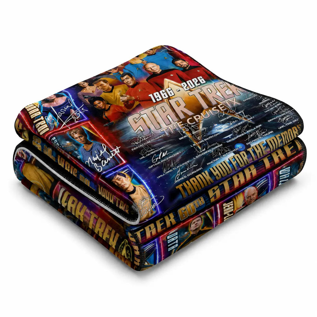 Star Trek 60Th Anniversary Flannel Blanket, 1966-2026 Sci Fi TV Series Fan Collage Throw Blanket, Space Adventure Soft Cozy Blanket for Couch Bed Sofa Movie Room Decor Gift
