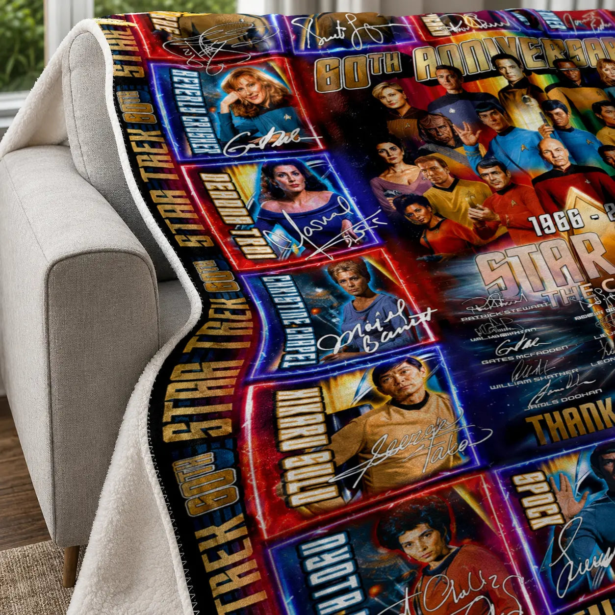 Star Trek 60Th Anniversary Flannel Blanket, 1966-2026 Sci Fi TV Series Fan Collage Throw Blanket, Space Adventure Soft Cozy Blanket for Couch Bed Sofa Movie Room Decor Gift