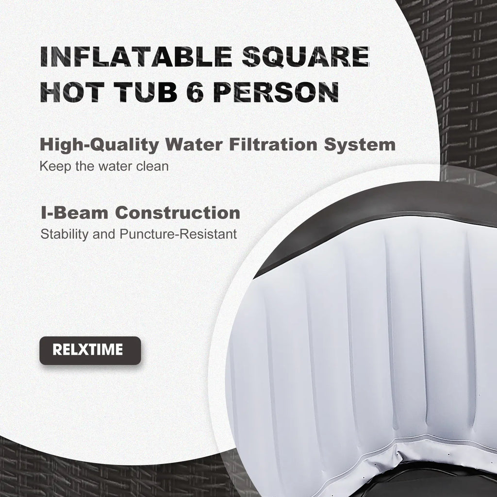 RELXTIME 73-Inch Reusable Plastic Inflatable Outdoor Hot Tub, 4-6 Person Energy-Efficient Portable Family Jacuzzi with Insulated Cover & Mat for Gatherings