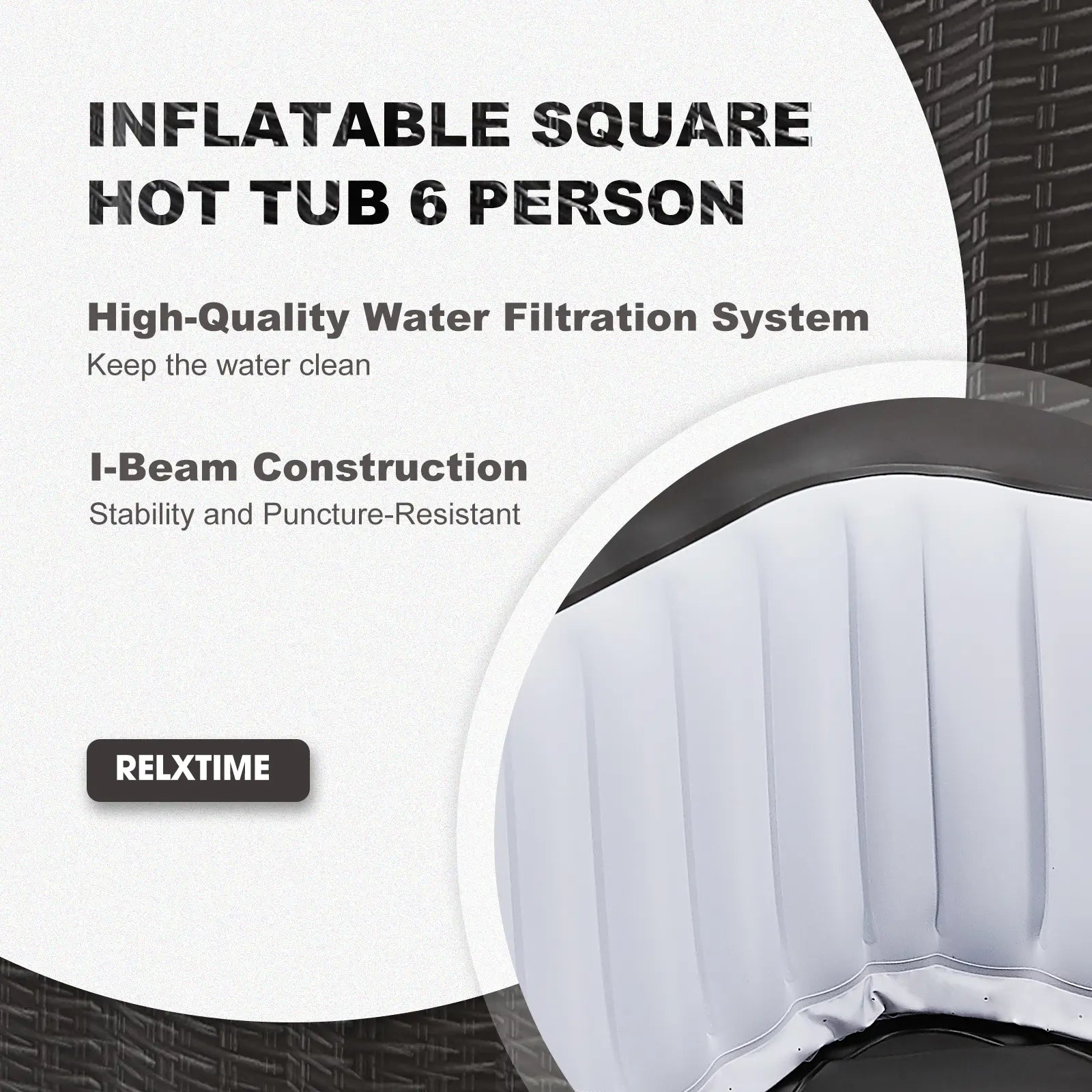 RELXTIME 73-Inch Reusable Plastic Inflatable Outdoor Hot Tub, 4-6 Person Energy-Efficient Portable Family Jacuzzi with Insulated Cover & Mat for Gatherings