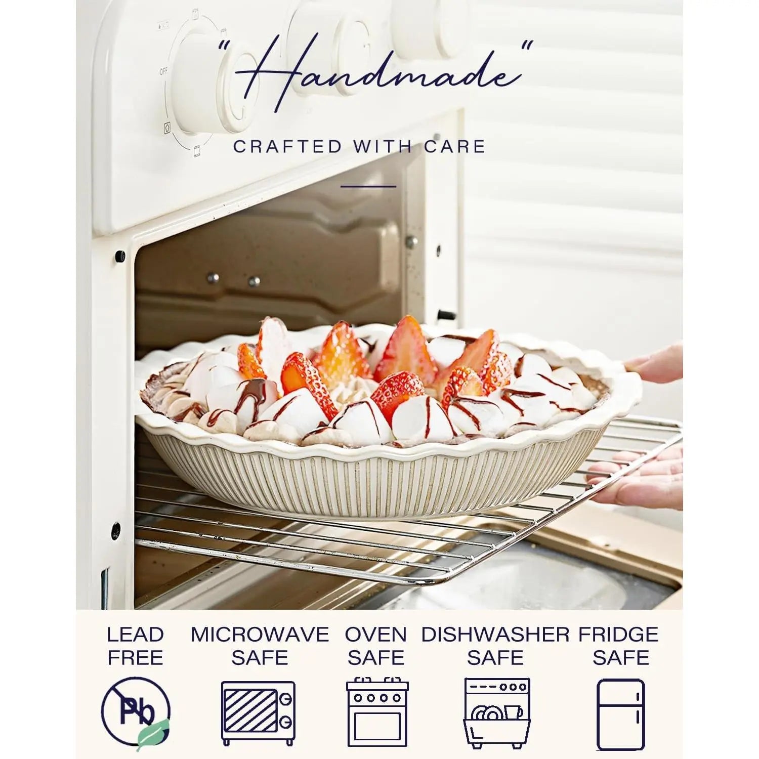 Ceramic Pie Pan Set of 2, 9 Inch Pie Dish for Baking, Non-Stick, Oven & Dishwasher Safe, Farmhouse Decor Quiche Baking Dish, Pie Plate, Deep Dish Pie Pan (Embossed Stripes+Dots)