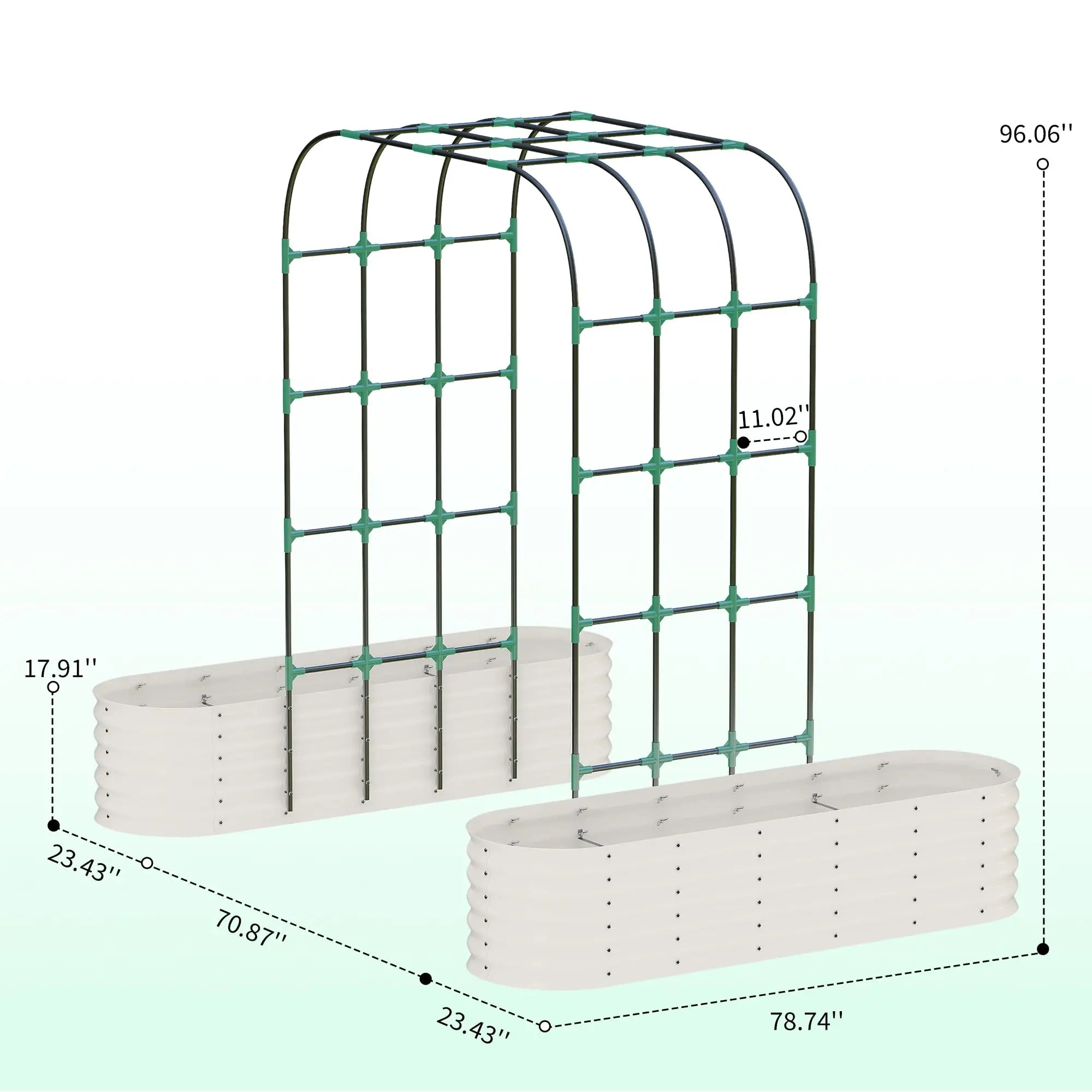[Huge Clearance! Low Cost for Next‑Year Gains]2Pcs Raised Garden Bed Set 200X60X45Cm Planter Box + 180X90X240Cm Arch Trellis Climbing Frame 0.6Mm Color Steel Metal Vegetable Flower Planters with Butterfly Nut Assembly
