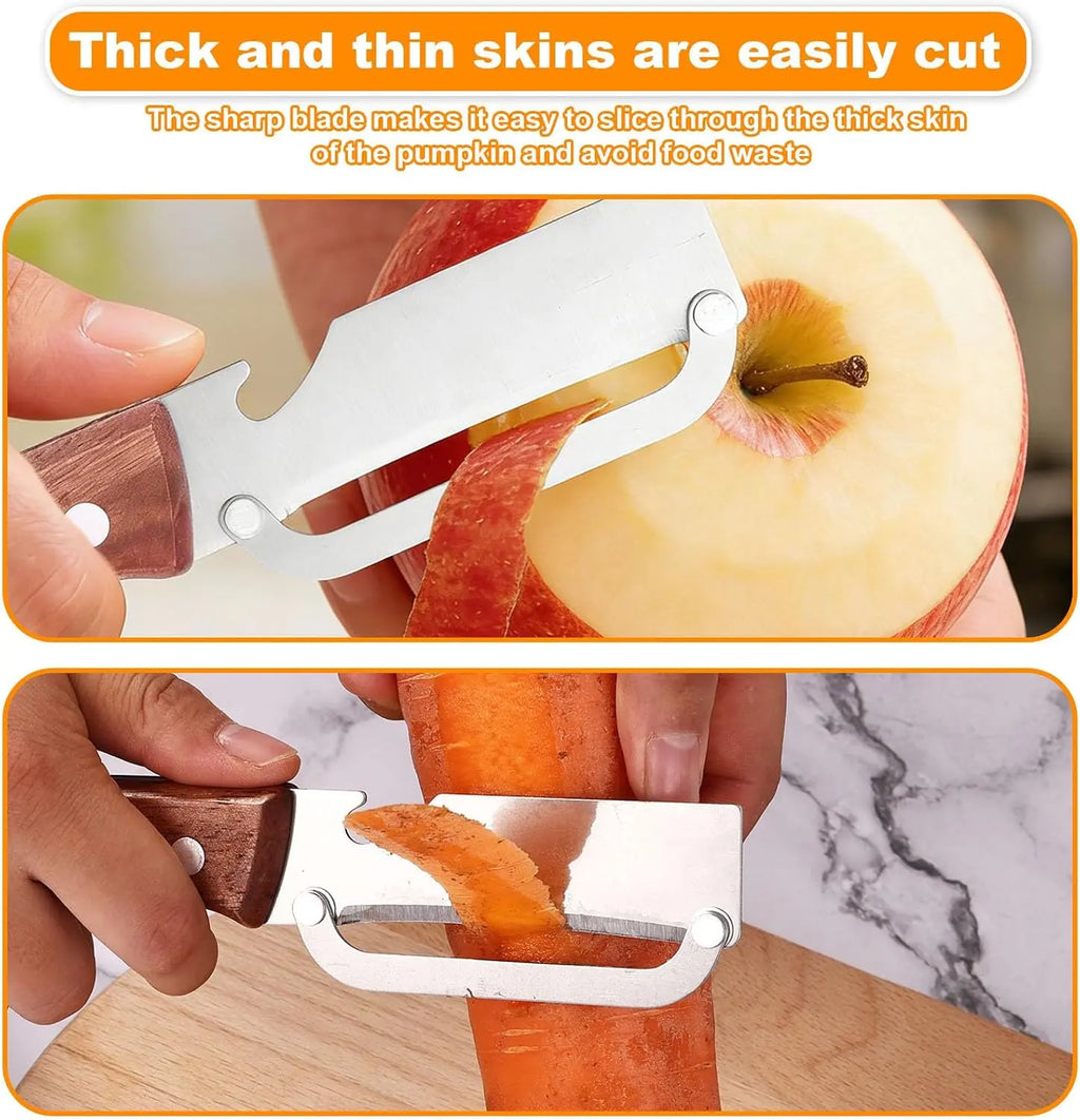 Multi-Functional Vegetable Peeler with Stainless Steel Blade, Wooden Handle, and Bottle Opener Kitchen Tool, Suitable for Peeling Fruits, Vegetables, Pumpkin, Papaya, Zucchini, Potatoes, and Carrots.