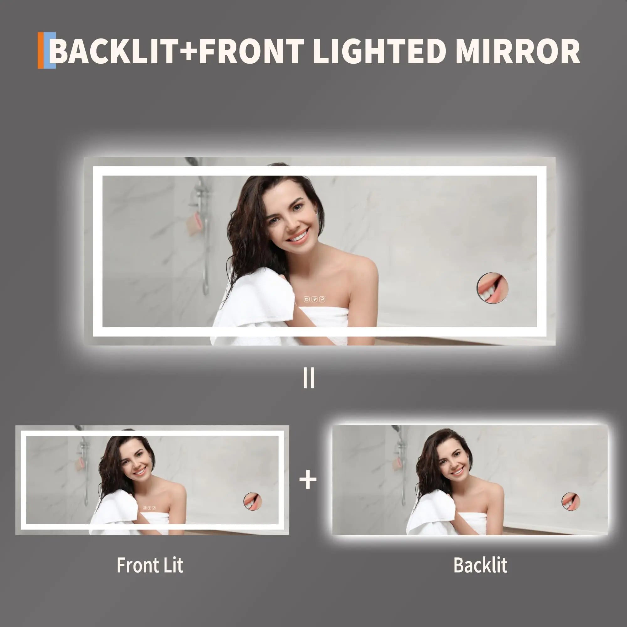 Garvee 60"X 36" LED Bathroom Mirror with Lights, Dimmable, Anti-Fog, Backlit + Front Lit, Smart Bathroom Vanity Mirror for Wall, Memory Function, Shatter-Proof (Horizontal/Vertical)