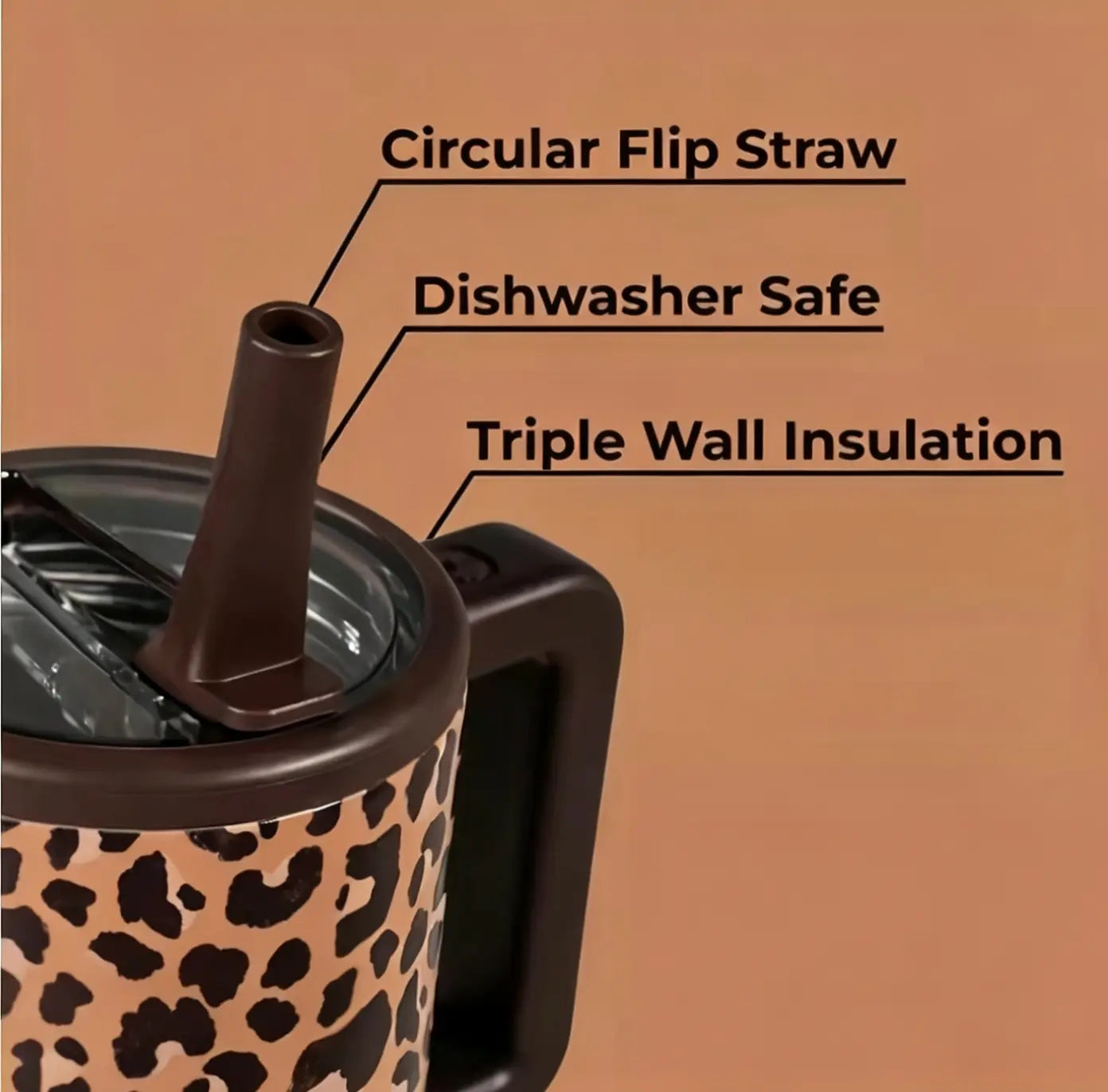 Hydro Aesthetic 40Oz Vacuum Insulated Stainless Steel Tumbler - Double-Wall Leopard Print Travel Mug with Straw, Handle, Flip Lid - Leak-Proof, Cup Holder-Fit, Stylish Durable Water Bottle for On-The-Go Use, Water Bottles